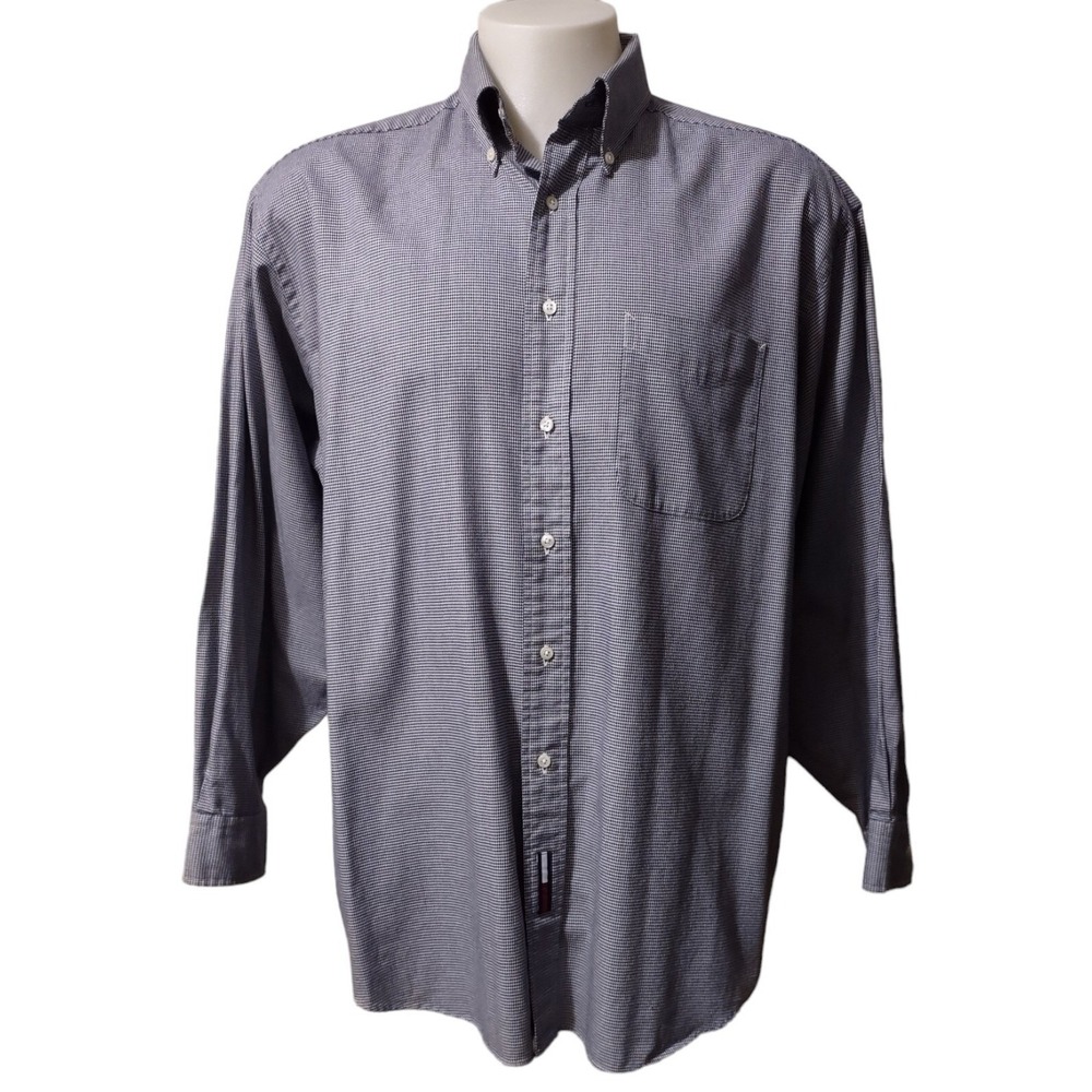 Tommy Hilfiger Dress Shirt Mens 17 34-35 Button Up Long Sleeve Houndstooth Twill